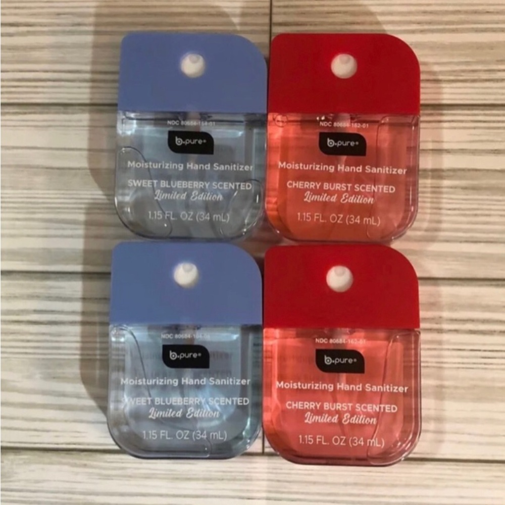 BPure Hand Sanitizers 2 Sweet Blueberry, 
2 Cherry Burst & 2 B•Pure B Pure.